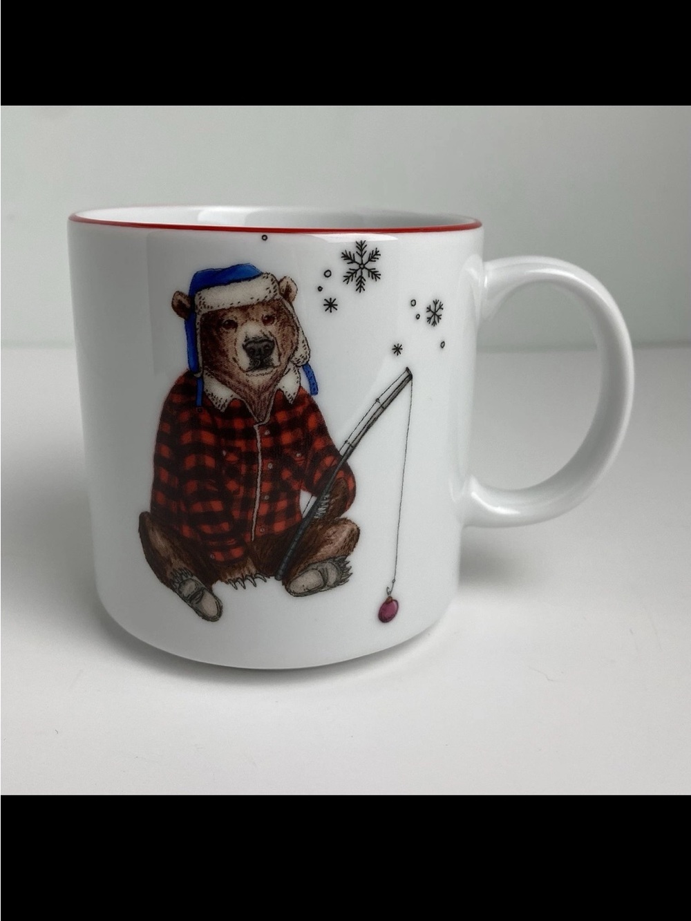 West Elm Rachel Kozlowski Dapper Animal Fishing Bear Snowflake Holiday Mug Cup